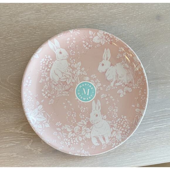 Martha Stewart Plate Pink/White Bunny Rabbit Easter Cottage Core Granny NWT - Picture 1 of 4